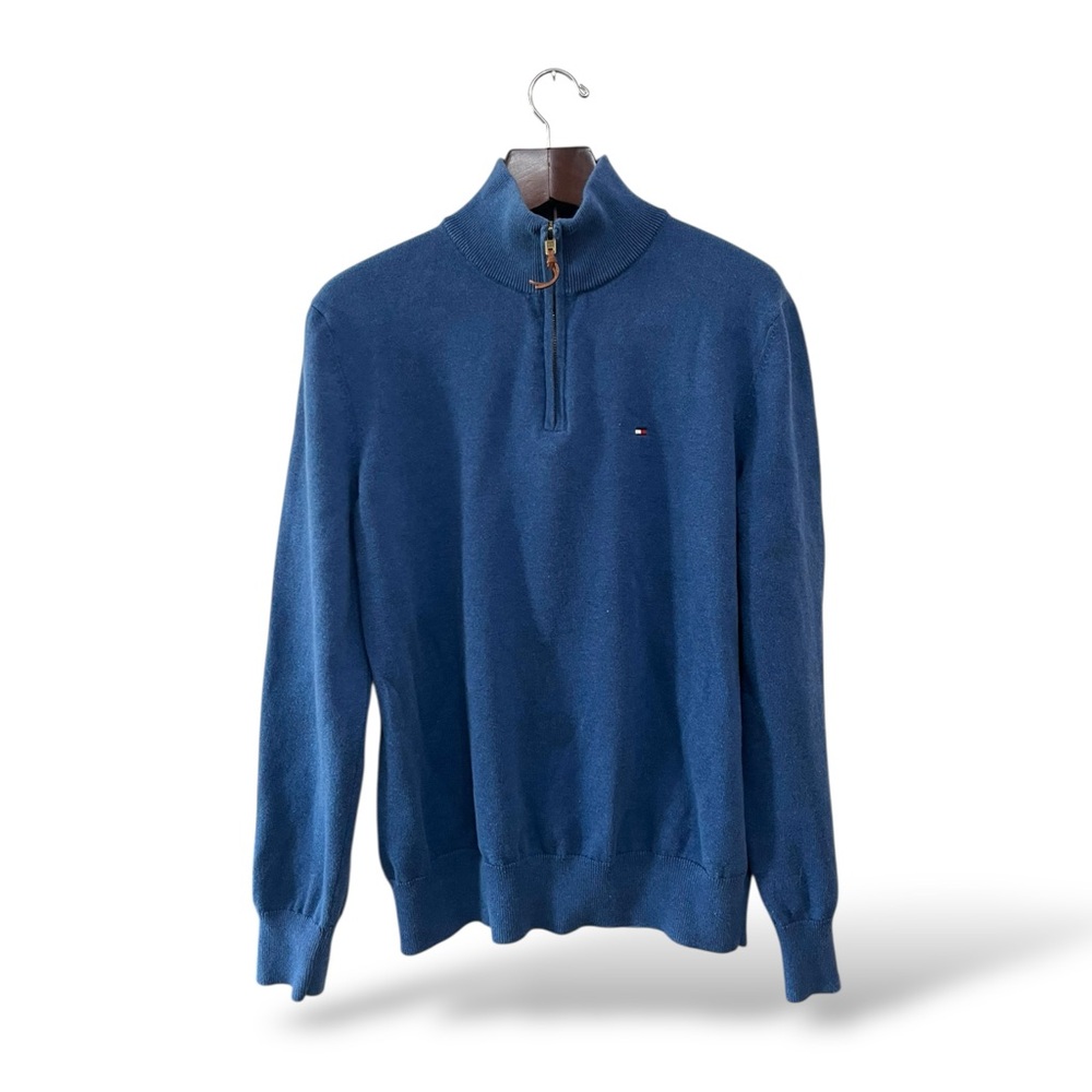 Tommy Hilfiger Blue Quarter-Zip Pullover, Large